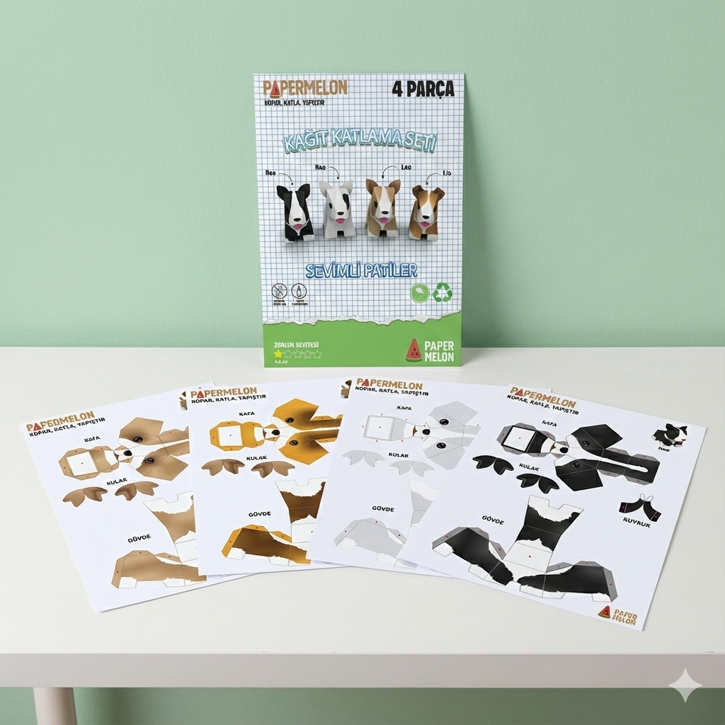 Sevimli Patiler Kağıt Katlama Seti - Köpek Temalı Papercraft Seti