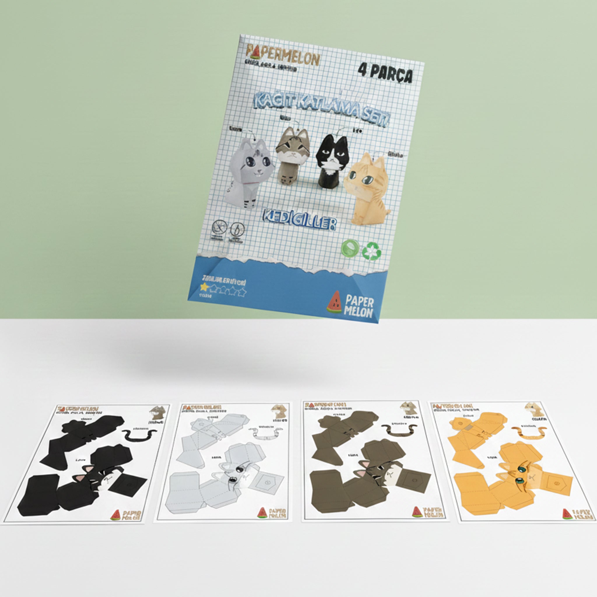 Kedigiller Kağıt Katlama Seti - Kedi Temalı Papercraft Seti