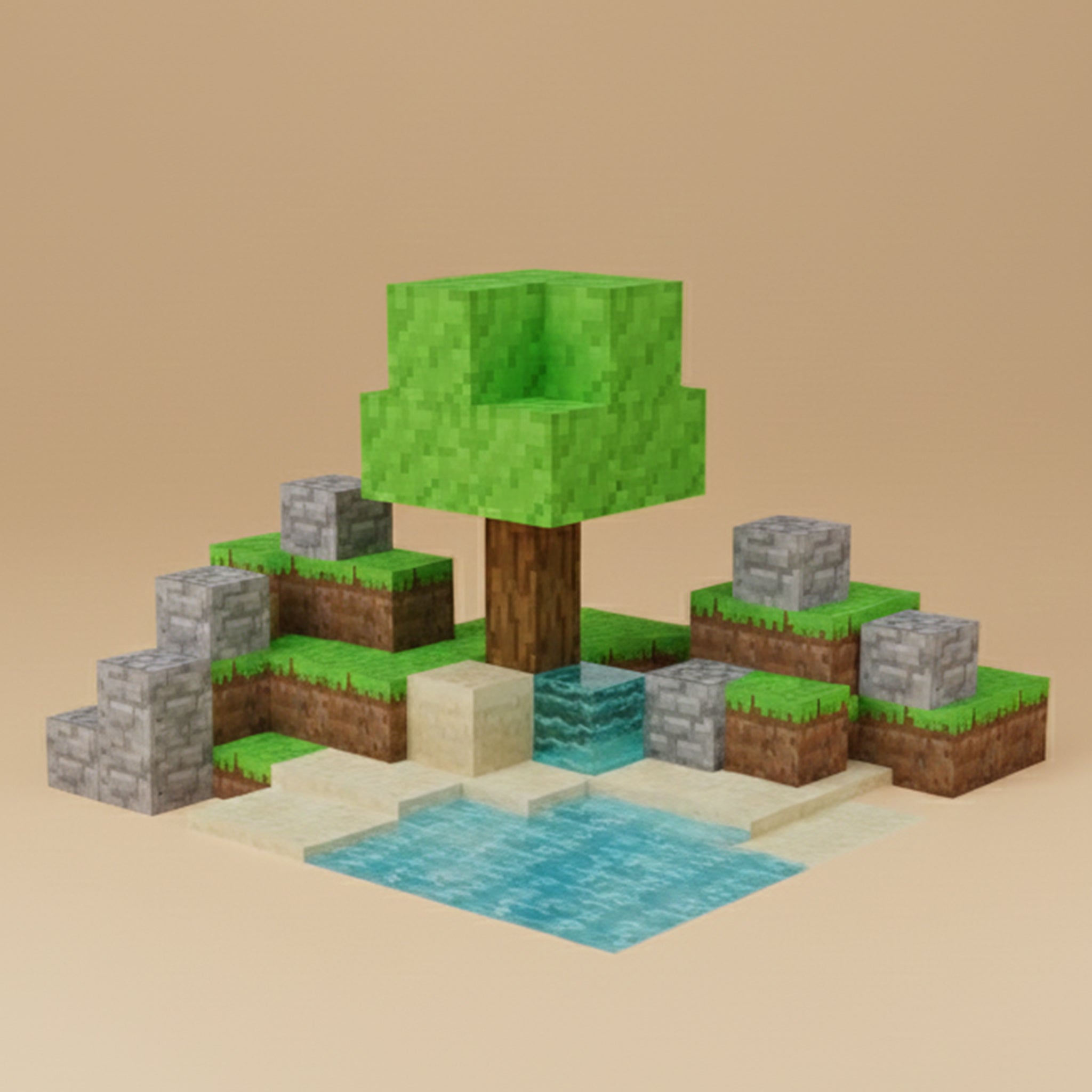 Piksel Blok kağıt Katlama Seti - Küp Temalı Papercraft Set